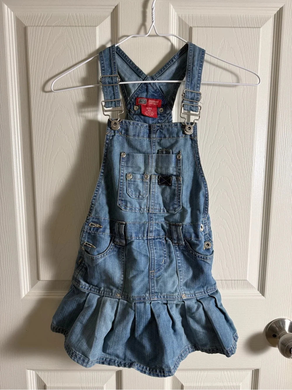 Faded Glory Girls Blue Denim Overall Dress 5-6Y Sleeveless Adjustable Straps